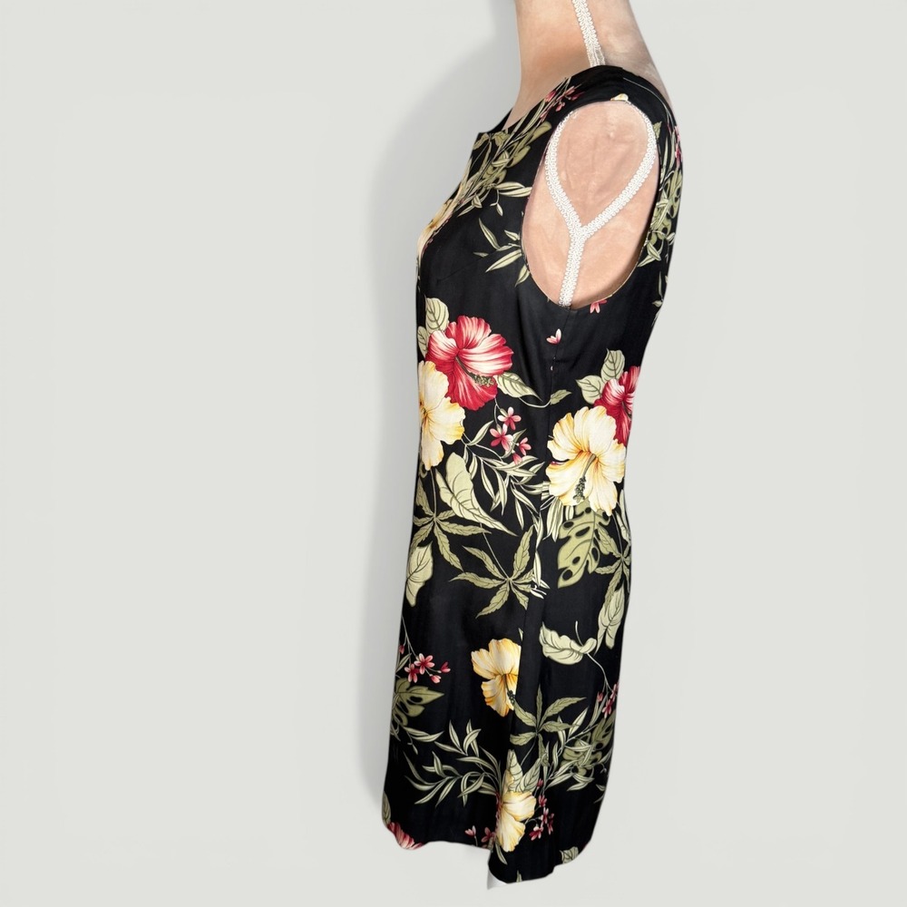 Tommy Bahama Silk Shift Dress Womens 6 Black Tropical Hibiscus Floral Hawaiian - Picture 7 of 15